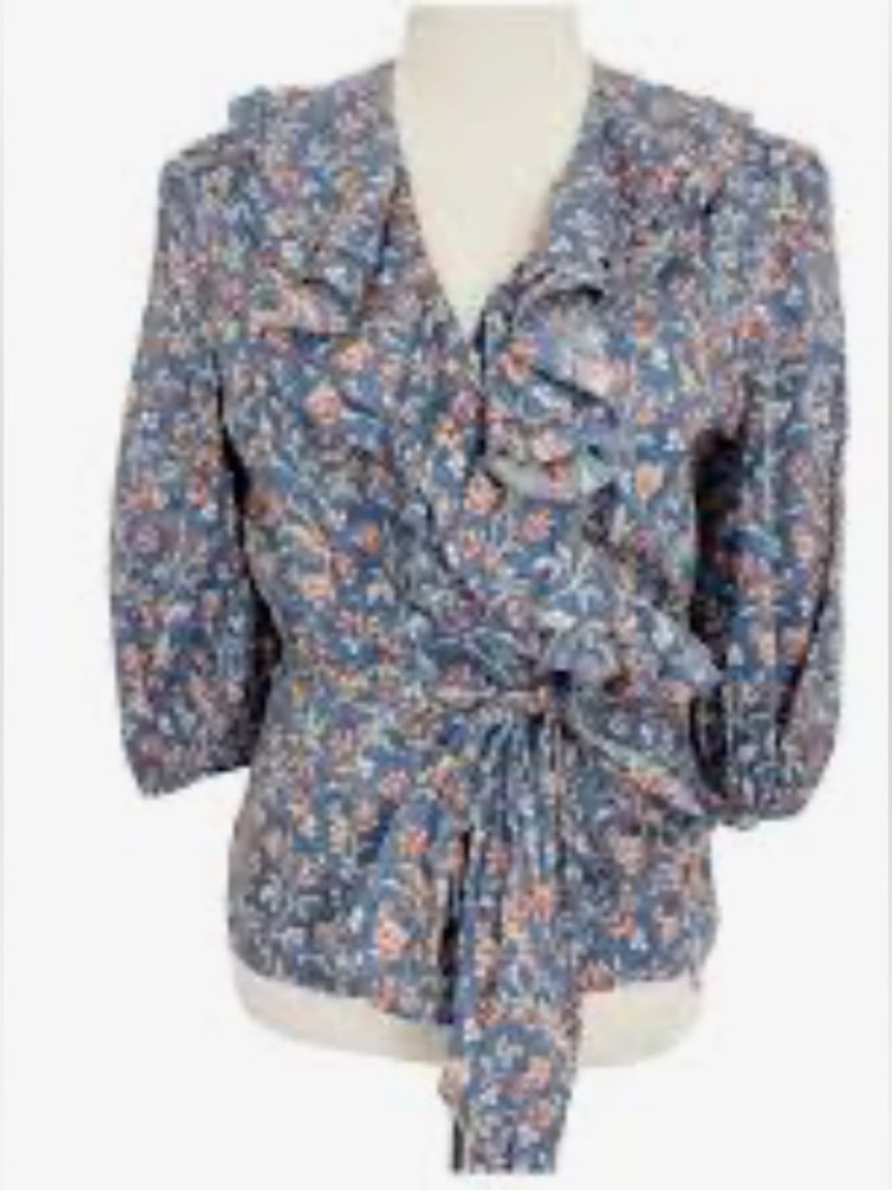 Women’s Ralph Lauren Floral Wrap Shirt Collar Ruffle Size S 100% Cotton